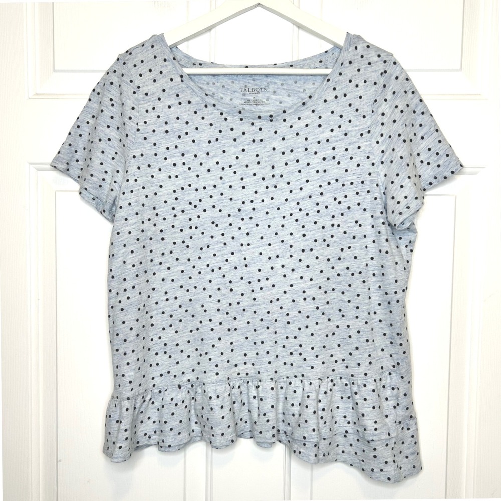 Talbots Martinique Polka Dot Ruffle Hem T Shirt Light Size 1X - Picture 2 of 5